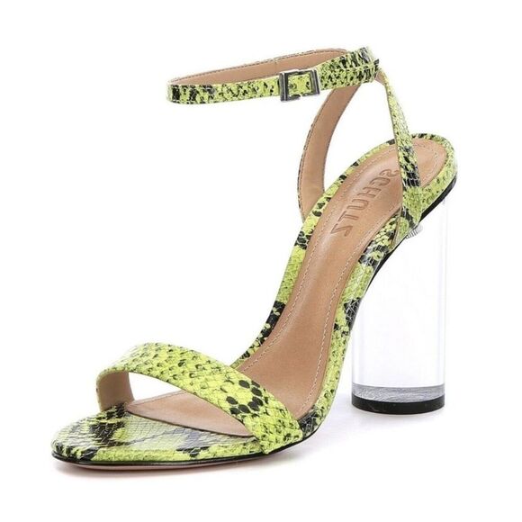 Schutz Valencia Green Neon Snakeskin Clear Heels Size 36 - Picture 1 of 7